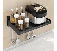 ISCBAFYX Wall Mounted Spice Rack with Hooks, Kitchen Dish Drying Rack and Organizer, 2 Tier Storage Shelf for Spices, Utensils, and Bowls, Black