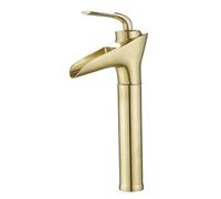 ISCBAFYX Waterfall Taps for Basin Brushed Gold, Brass, Basin Taps Hot and Cold Water, Waterfall Spout Single Handle Single Hole Bathroom Sink Faucet(Short) (High)