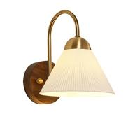 ISCBAFYX White Ceramic Wall Sconce with Walnut Wall Lamp, Brass Wall Light E27, European Retro Decorative Wall Light for Bedroom, Wall Lamp(B)