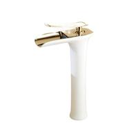 ISCBAFYX White Gold Brass Bathroom Faucet - Tall Waterfall Spout Single Handle Basin Tap for Vanity Sink - Stylish & Functional for Home Decor