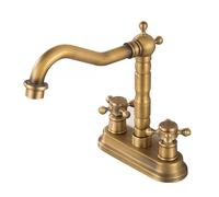 ISCBAFYX Widespread Basin Faucet Bathroom 4 inch Hot Cold Water Mixer Crane Deck Mounted Bath Tap Basin Mixer Brass Antique Bronze (Color : Long spout)