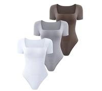 ISCBAFYX Women 3 Pcs Shapewear Seamless Sculpting Body Body Suit Square Neck Short Sleeve Compression Shirt