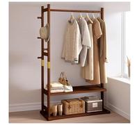 ISCBAFYX Wooden Coat Rack with Hooks & Hanger for Pants SpaceSaving Shoe Storage Sturdy Hemlock Unique 65" Height Walnut/Natural Finish Perfect for Entryway.
