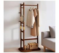 ISCBAFYX Wooden Coat Rack with Hooks & Pants Hanger SpaceSaving Shoe Storage Sturdy Hemlock Construction Unique 65" Height Walnut/Natural Finish