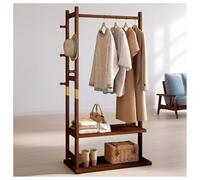 ISCBAFYX Wooden Coat Rack with Hooks & Pants Hanger SpaceSaving Shoe Storage Sturdy Hemlock Unique 165CM / 65in Height Beautiful Walnut/Natural Finish