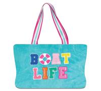 iscream 18" x 10.5" Soft Terry Travel Tote Bag with Chenille Appliques, Dual Handles and Zipper Closure - Boat Life