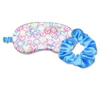 iscream + Corey Paige Designs Girls Sleep Mask and Scrunchy Set - Lightning | Silky Feel on Eyes, Bold Love Themed Graffiti Print, Elastic Band, Matching Fabric Scrunchie, Fits Most Kids Ages 6 to 16