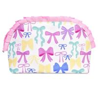 iscream Double Handle Bold Print Nylon Zippered Cosmetic Bag - Pretty in Print Collection, Pretty Bows, 8.25" x 5"