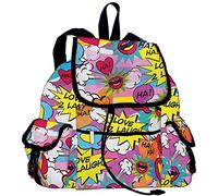 iscream Girls' Bold Print Deluxe Knapsack Style Backpack for School and Travel with Secure Clip Closure Flap, Comic Laughs, 16.5" x 13", Casual