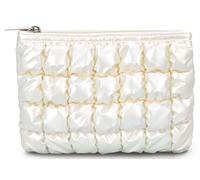 iscream Quilted Shiny Finish Puffy 9" x 6.5" Nylon Zippered Travel Accessory Pouch, Pearl White