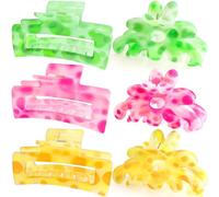 ISCRM Flower Hair Claw Clips for Women Girls,Cute Big Claw Clips for Thick/Thin Hair Claws,Plumeria Hibiscus Hawaiian Flower Hair Clips for Hair,Summer Beach Hair Accessories Gifts (neon)