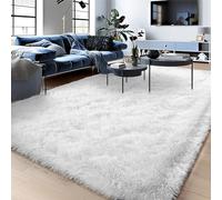 Isdook White Fluffy 5x7 Ft Rectangular Shag Rug for Living Room, Bedroom, Study, Children's Room - Super Soft, Tie-Dye Pattern - Machine Made Area Rug