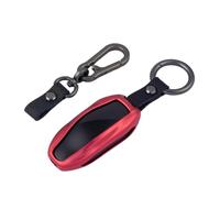 ISDORE Premium Tesla Key Fob Cover - Aircraft Aluminum Flip Case with Leather Keychain - Compatible with Tesla Model S & 3 (Red)