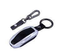 ISDORE Premium Tesla Key Fob Cover for Model S & 3/X - Aircraft Aluminum Flip Key Protection Case With Leather Keychain - Keyfob Holder (Silver)