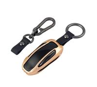 ISDORE Premium Tesla Key Fob Cover for Model S & Model 3 - Aircraft Aluminum Flip Key Protection Case with Leather Keychain - Keyfob Holder Compatible with Tesla (Model S & Model 3, Gold)