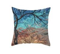 Isdreem Linen Couch Pillow Covers For Summer Sofa Cushion Dry Branches Ink Painting Long Extra Large Throw Blue Grey 50x50cm