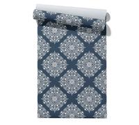 Isdreem Self Adhesive Vinyl Retro Geometric Kitchen Blue 45x200cm | Vinyl adhesive wallpaper. Ideal for Bedroom. No glue or tools needed.