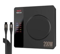 ISDT Power 200 Seires USB C Charger,200W Phone Charger with 4 USB+1 Wireless Charger Ports,LCD Display Multifunction Desktop Charger,Fast Charger Compatible with iPhone,Tablet,iWatch ect (Power 200H)