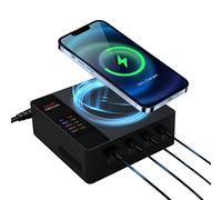 ISDT Power 200H USB-C Desktop Charger 200W Power, with 4 USB Ports + 1 Wireless Charging Port, with LCD Display, Supports Fast Charging, Compatible with iPhone, Tablets, Apple Watch and Other Devices