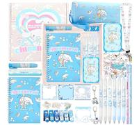 iseainno Cute School Supplies Present Set Kawaii Including Ballpoint Pens, Pencil Case, ID Badge Holder, Stickers, Key Chain, A5 Notebook, Bookmark, Eraser, Ruler for Girls Kids Teens