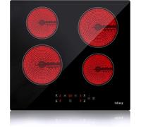 IsEasy 60cm Built-in Ceramic Hob, 6000W, 4 Cooking Zones, Touch Control, 9 Power Levels, Timer, Child Safety Lock, Black Glass
