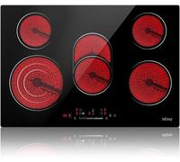 IsEasy 77cm Built-in Electric Ceramic Hob, 8600W, 5 Cooking Zones, Touch Control, 9 Power Levels, Timer, Child Safety Lock, Black Glass