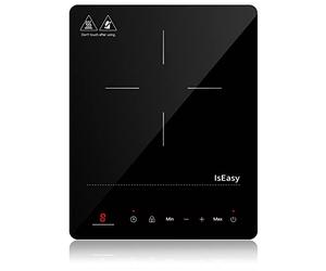 IsEasy Single Induction Cooker 2100W Portable Induction Hob with Slim Black Crystal Panel Body, 9 Power Levels, Max & Min Function, 8-hours Timer, Safety Lock