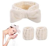 ISEAU 3 Pcs Women Spa Headband And Wristband Set, Elastic Microfiber Face Wash Hairband Wrist Wash Bands For Skincare Headbands Face Washing, Makeup, Yoga, Fitness