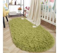 ISEAU Oval Fluffy Rug Carpets for Kids Bedroom,2.6x5.4ft,Green | Modern Plush Shaggy Anti-Slip Area Rug for Children's Room Dorm Extra Comfy Cute Nursery Mat for Boys Girls Room Home Decor