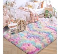 ISEAU Rainbow Rug for Girls Bedroom, 3 x 5 Feet Fluffy Area Rugs for Living Room, Ultra Kawaii Abstract Shaggy Colorful Carpet, Fuzzy Cute Unicorn Rug for Kids Girl Room Decor