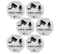 iSecur Hin840 Video Audio Stickers, Caution Monitored Notice, 4.5 cm, Silver, Weatherproof, Self-Adhesive, UV-Protected and Weather-Resistant, Non-Yellowing (Pack of 6)