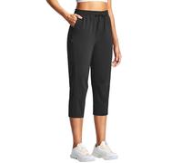 ISEE 21" Women's Hiking Capri Pants Lightweight Drawstring Capri Trousers for Women with Pockets Outdoor Travel Casual Black
