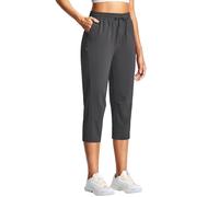 ISEE 21" Women's Hiking Capri Pants Lightweight Drawstring Capri Trousers for Women with Pockets Outdoor Travel Casual Grey