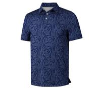 ISEEGZ Mens Golf Apparel Shirt Short Sleeve Funny Print Golf Polo Shirts for Men Lightweight Dry Fit Quick Dry Collared Golf Polos, Deep Blue Leaves, XL