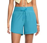 ISEEGZ Women's 5" High Waisted Tummy Control Swim Board Shorts Quick Dry Swimming Shorts for Women with Liner Pockets, Sky Blue, Medium