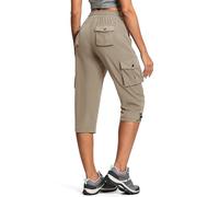 ISEEGZ Women's Cargo Capri Pants High Waist with Butt Lifting Pockets Lightweight Comfortable Perfect for Outdoor Travel, Khaki, XL