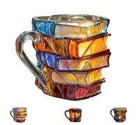 ISEEKLIKE Painted Book Mug, 11oz Novelty 3D Painted Books Coffee Mug, Unique Colorful Books Stack Coffee Cup for Home Office Decoration, Collection Gifts for Literature Lovers(B)
