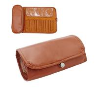 ISEMRO Travel Makeup Organizer, Foldable Roll-Up Cosmetic Travel Bag for Women,Makeup Brush Bag for Girls, Brown