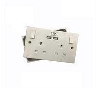 iSeventy9 2 Gang UK Electrical Plug Socket Wall Faceplate with 2 USB Charging Ports + Back Box 25MM White