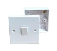 iSeventy9 Single One Gang Two Way Light Switch & Premium Single Surface Mount 25mm Pattress Box 1 Gang Set Electrical Switch