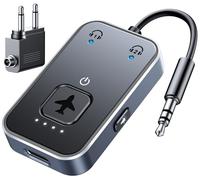 ISEYOU Airplane Bluetooth Adapter, Bluetooth Headphone Adapter with 3.5mm AUX for Up to 2 AirPods, Low Latency Bluetooth Transmitter for TV, Airplane, Computer, MP3, and Gym