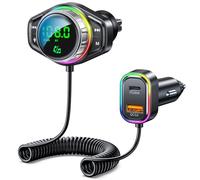 ISEYOU Bluetooth Car Adapter, Bluetooth 5.3 FM Transmitter for Car, 48W Dual USB Bluetooth Adapter with HiFi Sound & Bass Mode, Hands-Free Calling, Customizable RGB Light, Voice Assistant Support