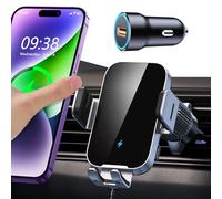 ISEYOU Car Phone Holder Wireless Charger, 15W Fast Charging Auto Clamping Wireless Car Charge, 360° Rotation Air Vent Mount With Electric Sensor Compatible For iPhone 16 15 14 Pro Max, Samsung Galaxy
