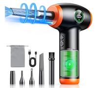 ISEYOU Compressed Air Duster, 3-Speed Adjustable Air Blower, Powerful Max 90000 RPM, Smart LED Light and Power Display, Rechargeable Air Cleaner for PC, Laptop, Keyboard, Car, Includes 5 Nozzles