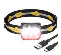 ISEYOU Head Torch Rechargeable, Super Bright Ultralight Headtorch with Red Warning Light, 6 Light Modes, IP65 Waterproof, Running Head Torch for Adults/Kids, 36 Hrs Runtime for Fishing, Camping