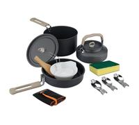 ISFORU Camping Cookware Set 13PCS Non-Stick Camping Pots and Pans Cookware Set with Kettle Plastic Bowls and Utensils, Compact Cooking Kit for Hiking, Backpacking & Survival