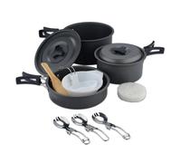 ISFORU Camping Cookware Set 13PCS Non-Stick Camping Pots and Pans Cookware Set with Plastic Bowls and Utensils, Compact Cooking Kit for Hiking, Backpacking & Survival (Pots & Pan Set)