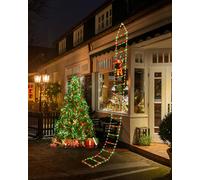 iShabao 9.8Ft Ladder Christmas Lights with Santa Claus - 338 LED Outdoor Christmas Lights Mains Powered with Timer, Memory Function, 8 Modes Ladder Lights for Indoor Outdoor Xmas Decor(Red & Green)