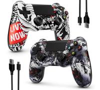 ISHAKO Controller for PS4/Pro/Slim/PC, 2 Pack(Wolf Tooth White&Skull White) | Wireless Controller with Double Vibration, 6-Axis Motion Control, 800mAh Battery, 3.5mm Headphone Jack