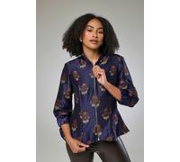 Isha's Timeless collection Auburn Embroidered Raw Silk Fitted Jacket Blouse - XL